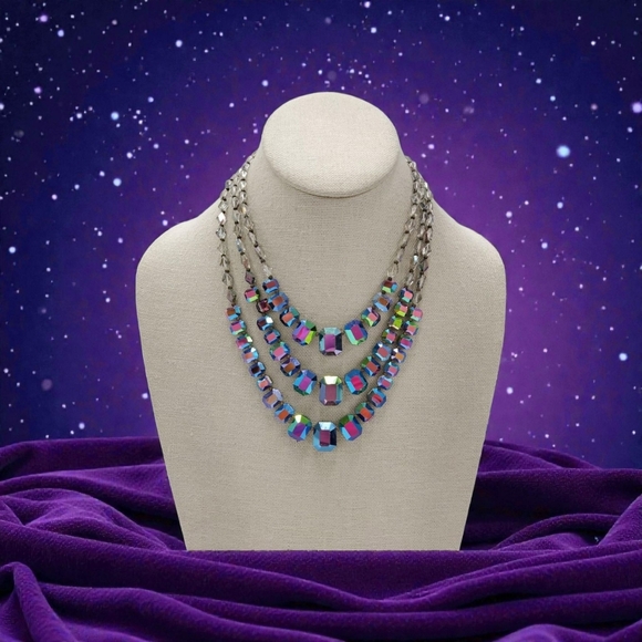 Peacock AB Aurora Borealis Glass Crystal Bead Necklace Vintage Watermelon Color - Picture 9 of 9